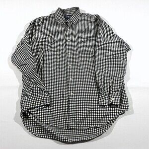 Ralph Lauren BLAKE Mens Plaid Black White Button Shirt Wool Cotton Blend Sz L